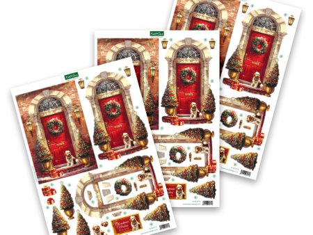 Die Cut Decoupage – Christmas Morning Door Scene (pack of 3) Hot on Sale