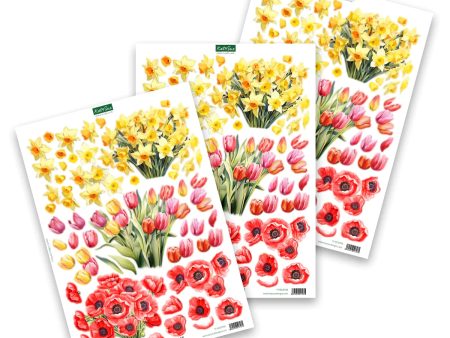 Die Cut Decoupage – Daffodil, Tulip & Poppy Bouquet (pack of 3) Cheap