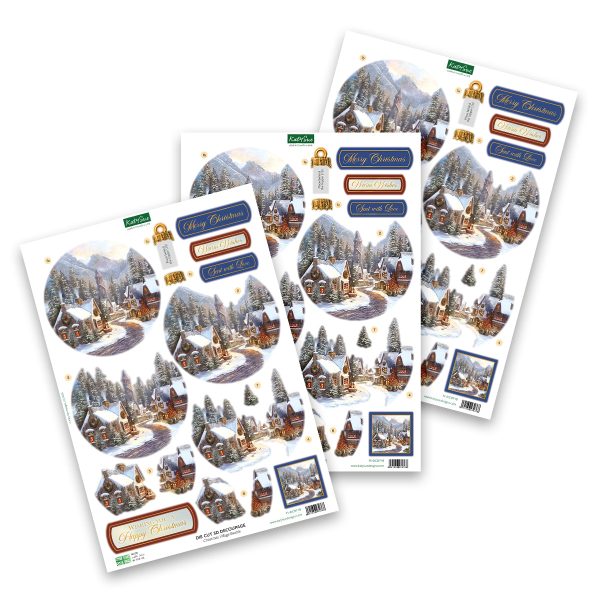 Die Cut Decoupage – Christmas Village Bauble (pack of 3) Supply