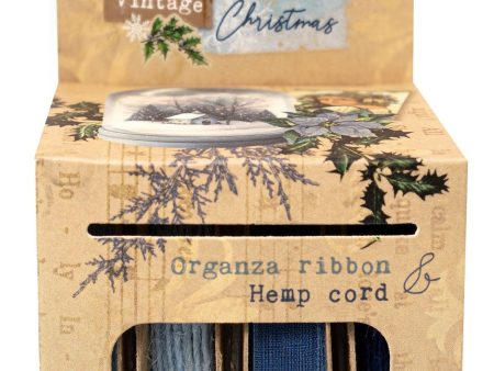 JMA Ribbon Blue Organza & Hemp Vintage Christmas 63x60x105mm 4 PC nr.03 Online Sale