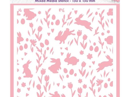 Nellie Snellen • Stencil 15x15cm Background Rabbits & Tulips Cheap