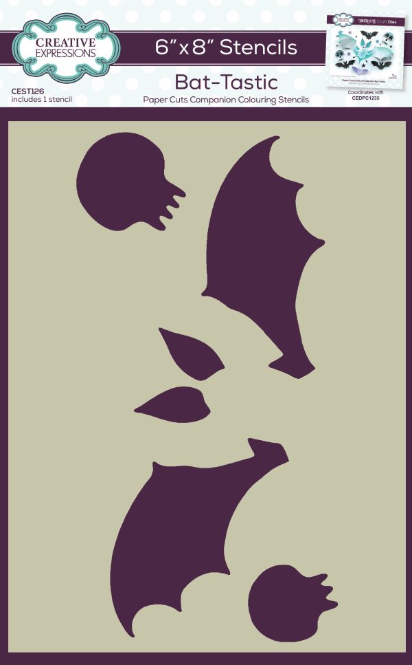 Creative Expressions Bat-tastic Companion Colouring Stencil 6 in x 8 in For Sale