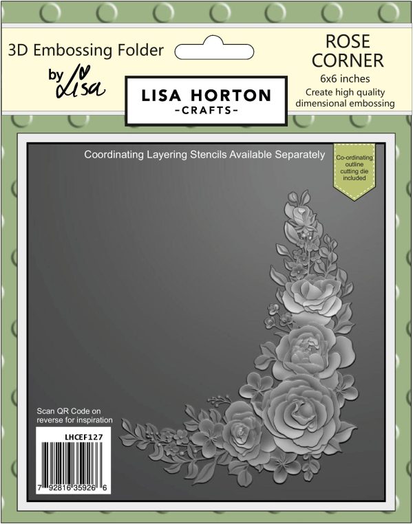 Lisa Horton Crafts Rose Corner 6x6 3D Embossing Folder & Die For Sale