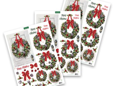 Die Cut Decoupage – Christmas Wreath (Pack Of 3) Cheap