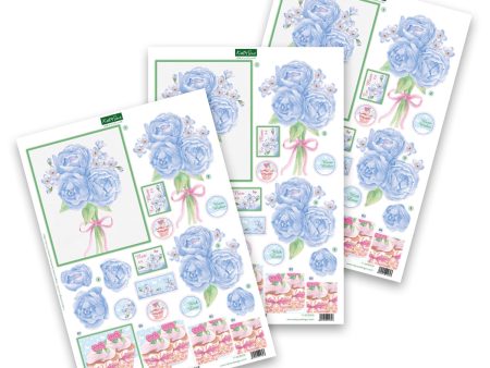 Die Cut Decoupage – Blue Roses And Cupcake (Pack Of 3) Online Sale