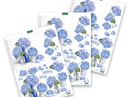 Die Cut Decoupage – Blue Hydrangeas (Pack Of 3) For Sale